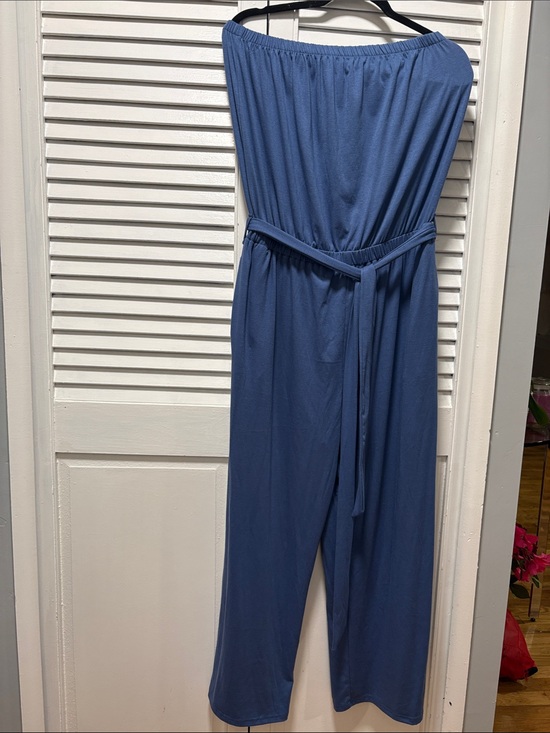 Zesica Pants - Strapless Slate Blue Jumpsuit with Waist Tie